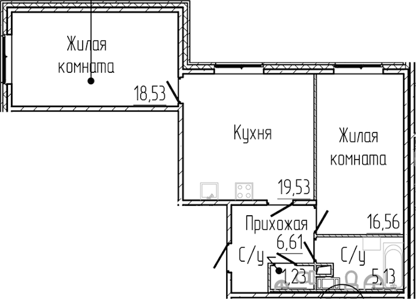 2-комнатная квартира 67.59 м², 1/8 эт., ЖК «SERTOLOVO PARK»
